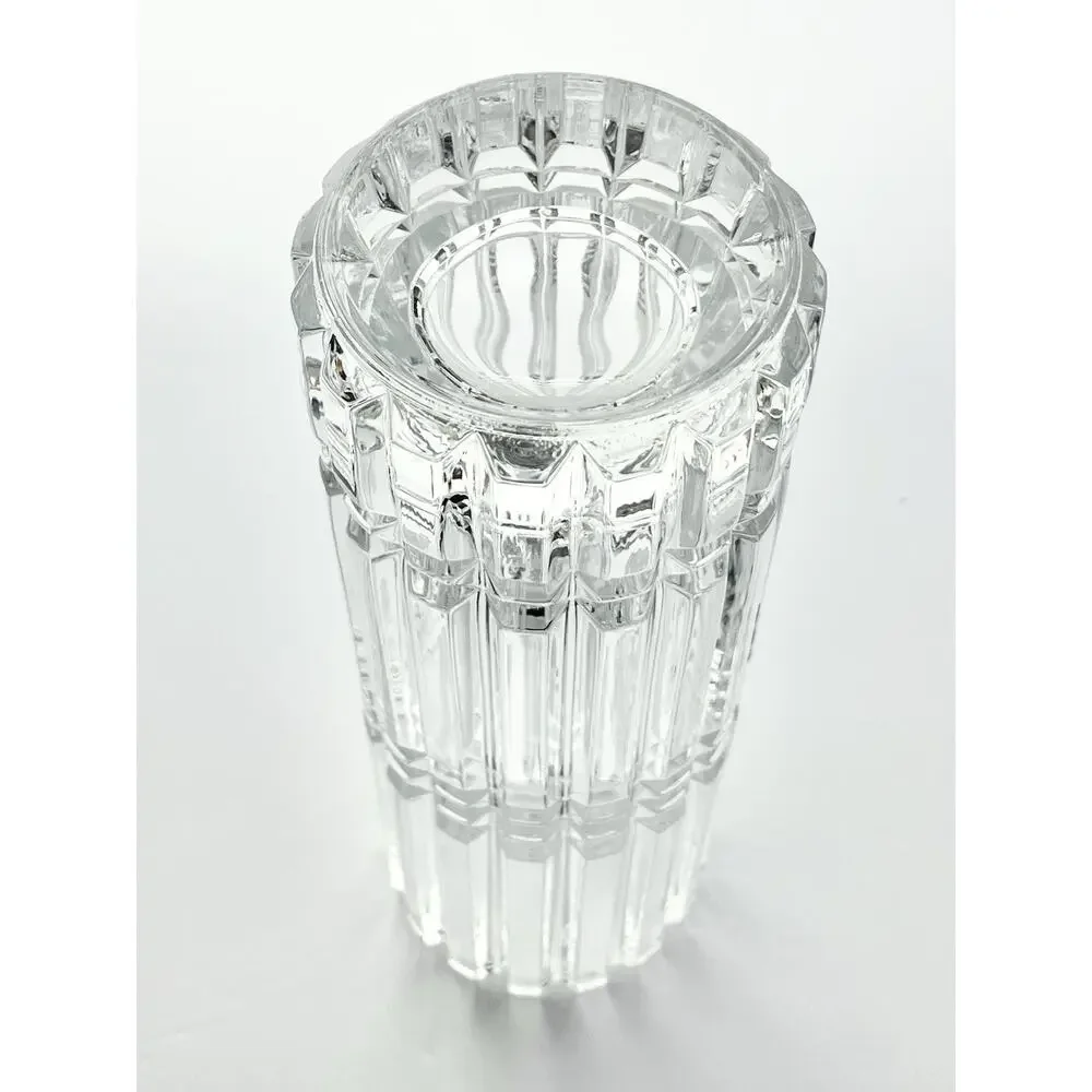 Vintage French Contemporary Postmodern-Style Cylinder Column Cut Crystal Vase 9”